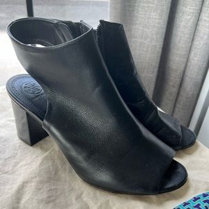Tory Burch black peep-toe booties